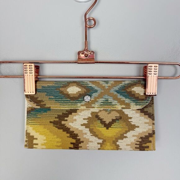 MAUI BLING | NEW Hand Embellished Pouch Southwestern Print Rhinestone Button - Picture 1 of 7